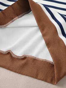 Teen Girls Striped Print Crew Neck Sweatshirt Set, Personalized Striped Print Outfit, Brown Tone, Suitable For Autumn/Winter, Daily Wear, Casual Style, Vibrant Look, Leisure Outings, Basic Style, Comfortable And Easy To Wear, Autumn/Winter Vibe - Multicolor - View 7