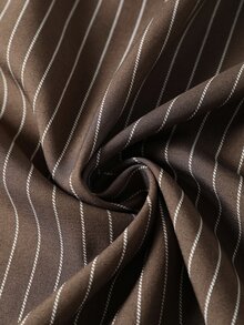 Linhara CURVE Plus Size Casual Brown Striped V-Neck Lace Patchwork Long Sleeve Blouse - Coffee Brown - View 4