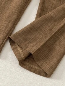 SHEIN Elladie kids 2件組女童夏季新款小圓領露背水滴藍蝴蝶結仿刺繡印花布料飛袖荷葉邊前綴蝴蝶結裝飾上衣休閒直筒短褲簡約復古時尚套裝 - 棕色 - 查看 5