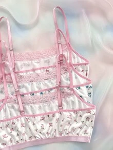 Eraneu Women's 3 Pieces Sweet Floral Pink Lace Lingerie Set - Multicolor - View 4