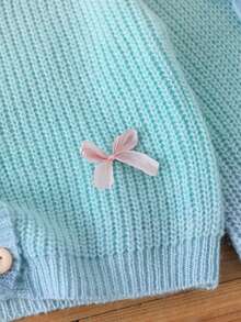 SHEIN 女童針織開襟衫 V領長袖 蝴蝶結刺繡 淺藍粉漸層 前扣鈕扣 - 彩色 - 查看 6