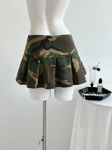 Mori Grove Mori Grove 女款迷彩休閒 Y2K 90年代日常夜店牛仔百褶迷你裙 深綠色 夏季 - 軍綠色 - 查看 2
