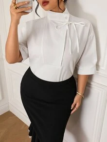 EastFlair Plus Size Women's Solid Color Casual Versatile Daily Wear Shirt - White - View 2