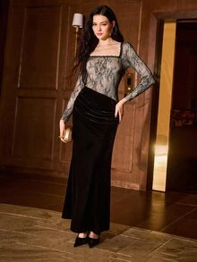 MOTF PREMIUM WOMEN'S BLACK LONG DRESS, ELEGANT AND EXQUISITE, AUTUMN/WINTER - Multicolor - View 4