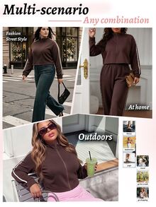 Sweetra CURVE Sweatshirt Pendek Kasual Sporty Ukuran Plus Wanita - Coffee Brown - View 3