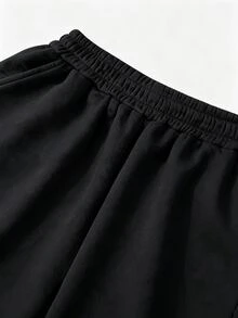 SHEIN 女款寬鬆寬腿純色運動長褲，適合日常穿著 - 黑色 - 查看 6