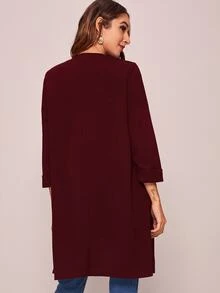 SHEIN LUNE 秋冬款休閒開襟口袋設計大衣 - 酒紅色 - 查看 2