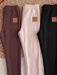 LMoss Kids Young Girl Knit Solid Color Fitted Casual Leggings 3 Pieces Set - Multicolor - View 4