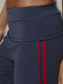 Musera Sport Foldover Waist Contrast Side Stripe Seamless Straight Wide Yoga Style Coord Pant Active Outdoors Workout Gym Terra Peak - Dusty Blue - View 5