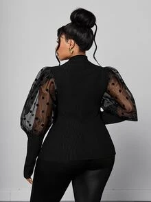 Maweii Plus Size Black Fashion Casual Slim Fit Elegant Long Sleeve T-Shirt - Black - View 5