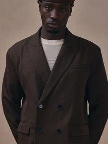 Musero Oversized Double Breatsed Blazer With Side Vents Chest Pocket Co Ord Blazer Only Autum Winter Essentials - Black - View 5