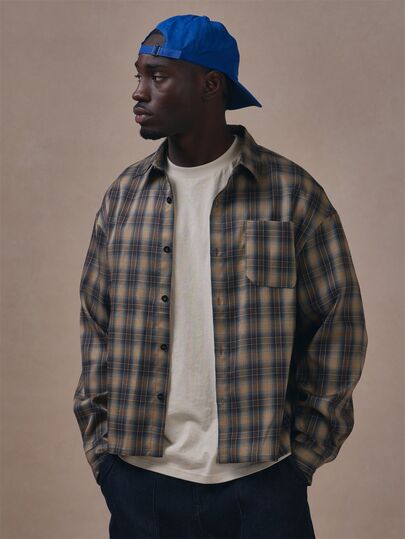 Musero Oversized Drop Shoulder Check Shirt Long Sleeve Front Patch Pocket Autum Winter Essentials