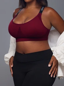 Voyena Women's Letter Strap Daily Fitness Sports Bra - Burgundy - View 3