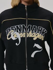 MUSERA Jaket Track Berkerah Tinggi dengan Resleting dan Grafis Kontras, Lucu, Gaya Vintage Y2K untuk Sehari-hari, Cocok untuk Kembali ke Sekolah Dasar - Hitam - View 6