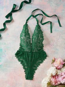 Elorette Women's Lace Sexy Daily Halter Neck Jumpsuit - Dark Green - View 6