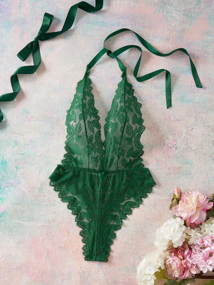 Elorette Women's Lace Sexy Daily Halter Neck Jumpsuit - Dark Green - View 6