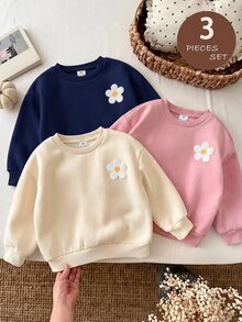 SHEIN 女童 3件組 針織素色圓領寬鬆休閒秋冬衛衣套裝 - 彩色 - 查看 8