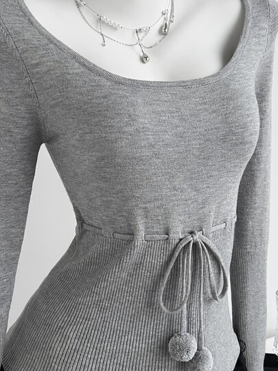Elamini Women's Solid Color Casual Versatile Daily Wear Long Sleeve Sweater