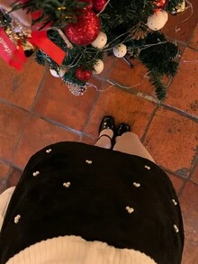 DAZY Women's Versatile Korean Style Casual 3D Decor Autumn/Winter Elegant Skirt - Black - View 2