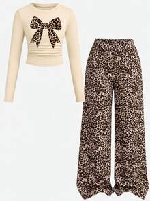 Tween Girls Fitted Ruched T-Shirt And Loose Pants 2 Pieces Set - Multicolor - View 5
