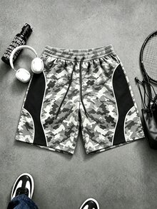 Sport MetroGents Men's Drawstring Waist Colorblock Casual Versatile Daily Travel Sports Shorts - Black - View 3