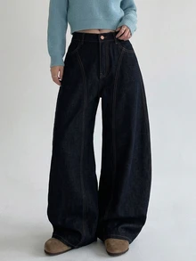 DAZY Women's Pocket Wide Leg Loose Casual Versatile Denim Jeans - Blue - View 7