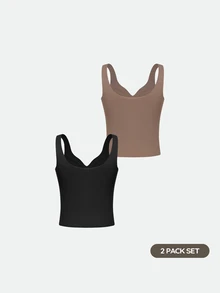 SHAPORA Women's Best-Selling Minimalist Solid Color Fashionable Comfortable High-Value High-Quality Portable Tank Top 2 Pieces Set - Multicolor - View 6