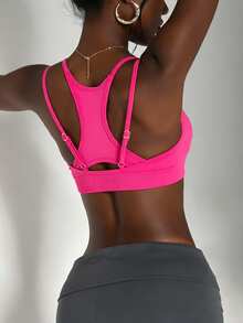 SHEIN Core Rhythm Seamless Knit Women's Sports Bra - Hot Pink - View 1