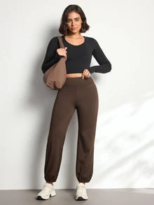 Easithlete Easithlete Women's Solid Color Casual Daily Wear Sports Leggings - Brown - View 6