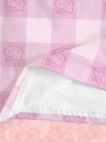 HELLO KITTY AND FRIENDS | SHEIN 女款格紋字母印花休閒日常短袖T恤 - 白色 - 查看 5