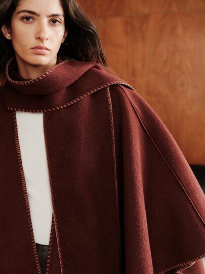Anewsta Essential New Autumn/Winter Burgundy Double-Sided Wool Scarf Collar Cape Shawl, Vintage Atmosphere Wool Cape For Banquet And Holiday, Women's Outerwear Shawl