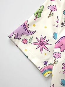 PopScrub Top de blouse infirmière pour femme, style graffiti peint à la main, imprimé coloré dinosaure nœud-en-ciel et plante, couleur abricot clair, mode automne/été, col en V, manches courtes, double poche, fente latérale, vêtement de travail, Top de blouse chirurgical mignon pour femme, Top d'uniforme de blouse - Multicolore - Voir 3
