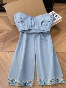 GlowEve 女款夏季花卉刺繡牛仔褲 - 淺色水洗藍 - 查看 2