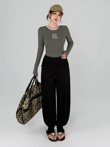 DAZY Women's Solid Color Casual Versatile Daily Travel Sports Long Pants - Black - View 4