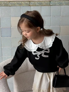 DAZY Infant/Toddler (Girl) Round Neck Long Sleeve Bow Sweatshirt - Black - View 6