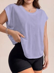 SHEIN Rhythm Era 女款大尺碼無袖落肩露背背心，適合瑜伽、戶外、健身房與健身運動 - 紫色 - 查看 1