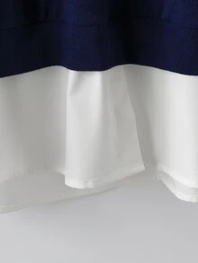 SHEIN LUNE ملابس علوية نسائي مقاس كبير بتصميم ألوان متباينة ورقعات وياقة وأكمام طويلة، ستايل 2 في 1 كاجوال للتنقل اليومي والعمل - أزرق بحري - مشاهدة 4