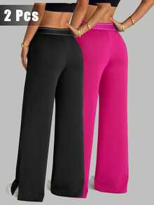 Velisys Velisys Casual Versatile Black High-Stretch Elastic Band Side Slit Design Comfortable Slimming Sports Long Pants - Multicolor - View 2