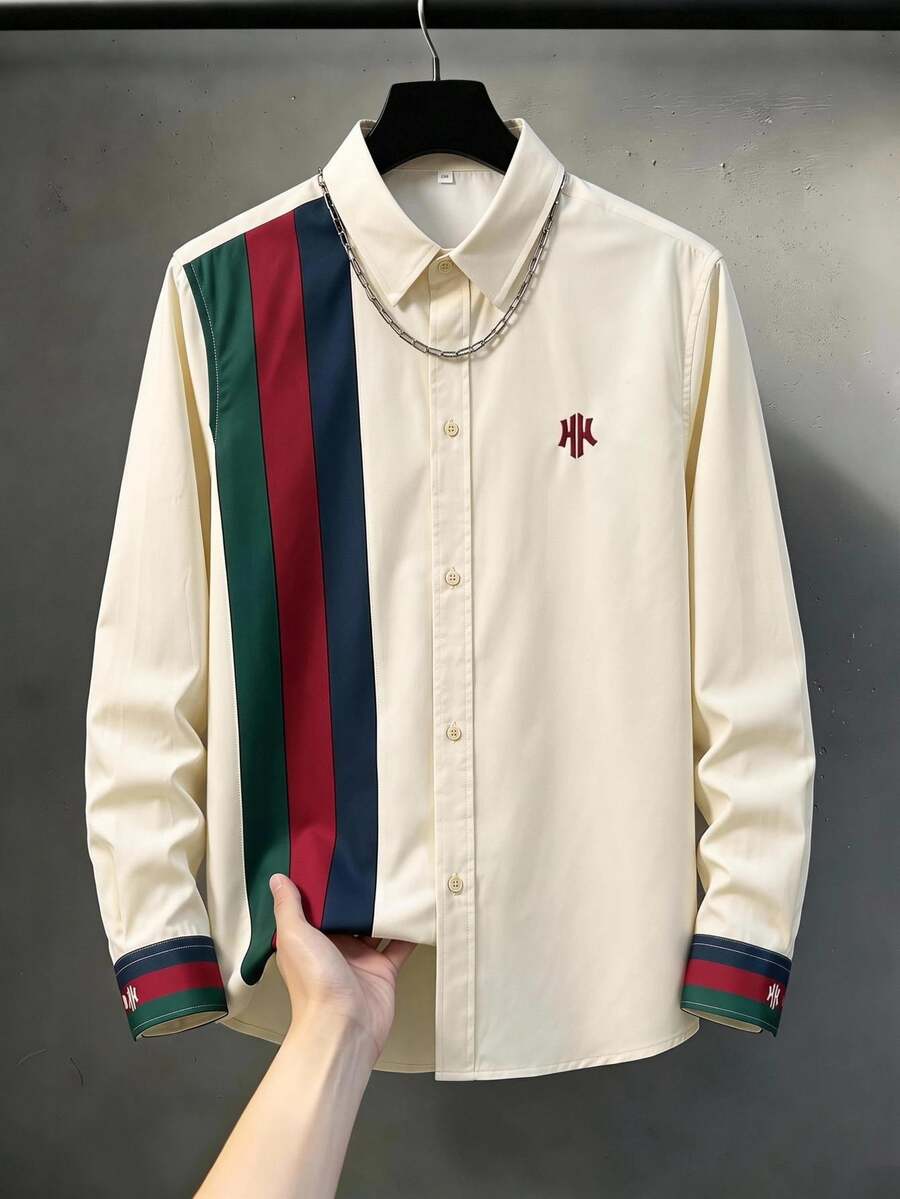 SHEIN 兒童青少年男孩休閒柔軟面料卡其色長袖翻領襯衫,基礎上衣,適合秋冬、聖誕節、萬聖節、學校、家庭聚會、度假、派對,秋季穿搭,冬季穿搭 - 彩色 - 查看 1