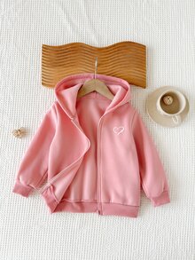SHEIN Young Girl Young Girls Casual Versatile Comfortable Butterfly Print Hooded Zip-Up Knit Jacket - Pink - View 3