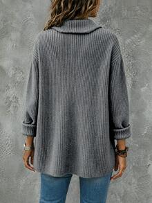 SHEIN Waterfall Collar Drop Shoulder Cardigan - Dark Grey - View 2