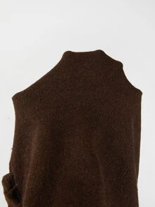 SHEIN كنزة صوفية نسائية بياقة V ملفوفة مع حافة دانتيل، أكمام طويلة، حافة جانبية مجعدة غير متماثلة، قصة ضيقة - قهوة بني - مشاهدة 6