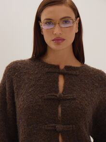 MUSEYN Brown Knit Knot Fasten Detail Sweater Versatile Everyday Casual New Season Fall - Coffee Brown - View 5