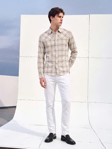 Colvenic 男士休閒百搭修身牛仔褲，附口袋 - 白色 - 查看 3