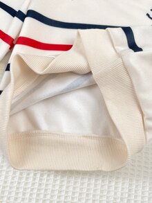 男嬰學院風紳士仿兩件套，條紋半拉鍊套頭上衣搭配休閒拼接燈芯絨厚實直筒長褲，適合冬季 - 彩色 - 查看 8