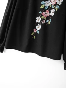 Velvienne Plus Size Vintage Floral Print Shirt For Vacation, Office And Travel - Black - View 6