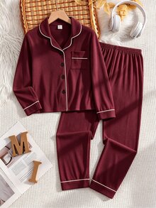 Tween Boy Contrast Piping PJ Set - Red - View 3