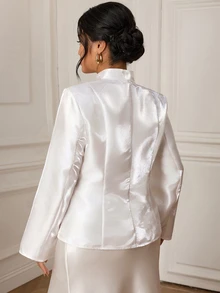 EastFlair Plus Size Women's Elegant Blazer Jacket With Frog Button Placket And Long Sleeves - White - View 8