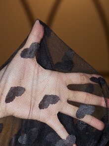 SilkySpell Set Piyama Ukuran Plus Motif Hati Seksi Warna Hitam Jacquard Patchwork Sutra Imitasi - Hitam - View 7