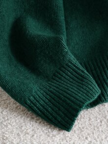 CosyJoli 大尺碼休閒V領蝴蝶結後綁帶寬鬆套頭毛衣 秋冬款 母親節休閒穿搭 - 墨綠色 - 查看 7